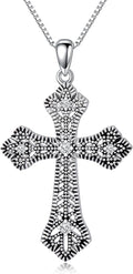 Real Sterling Silver Religious Necklace for Women, s925 Silver Cross Necklace Christian Religion Jewelry for Confirmation Baptism Ladies Mom, 18+2'