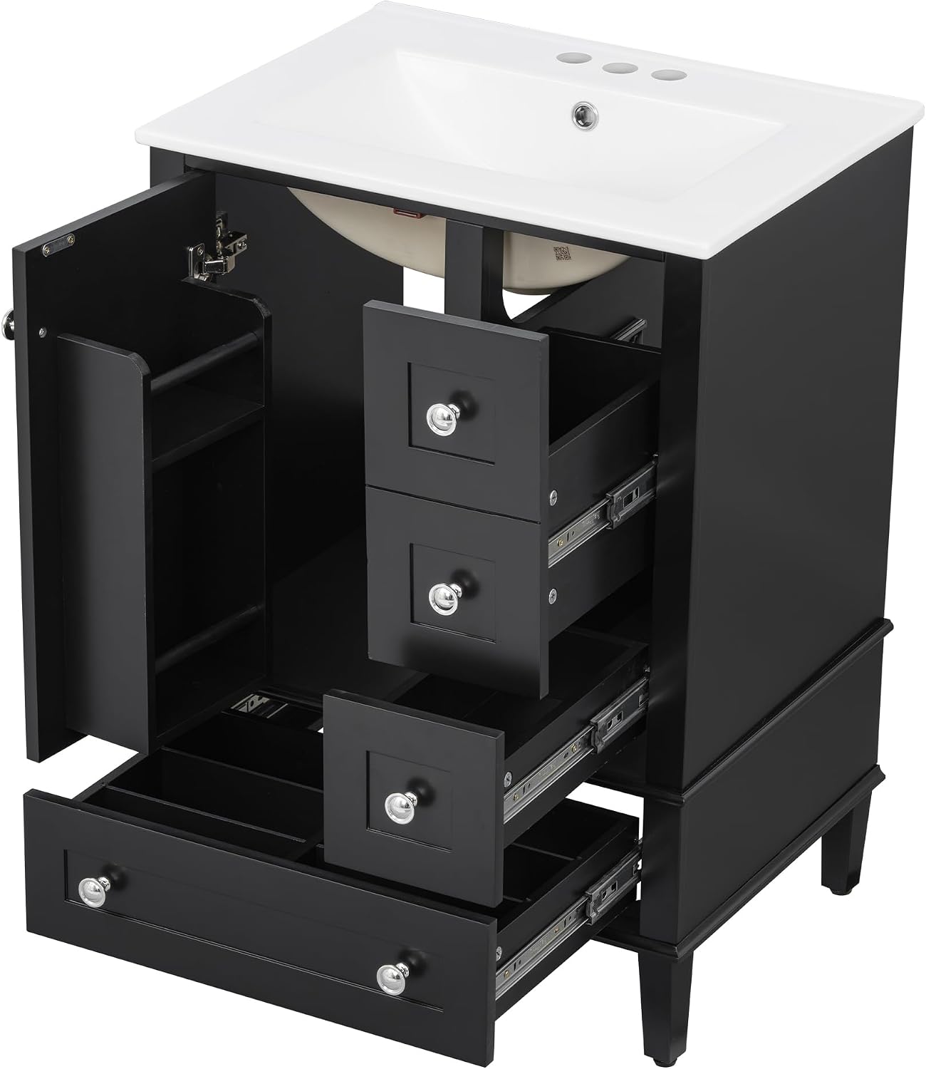 Bellemave 24' Bathroom Vanity with Sink Combo Set, Solid Wood Frame Bathroom Storage Cabinet with 3 Drawers, Soft Closing Cabinet Door with Organizer, Black