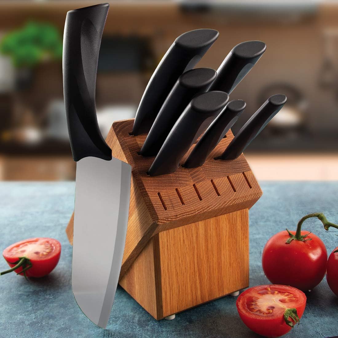 Rada Cutlery Anthem Oak Block Set, Black Handles