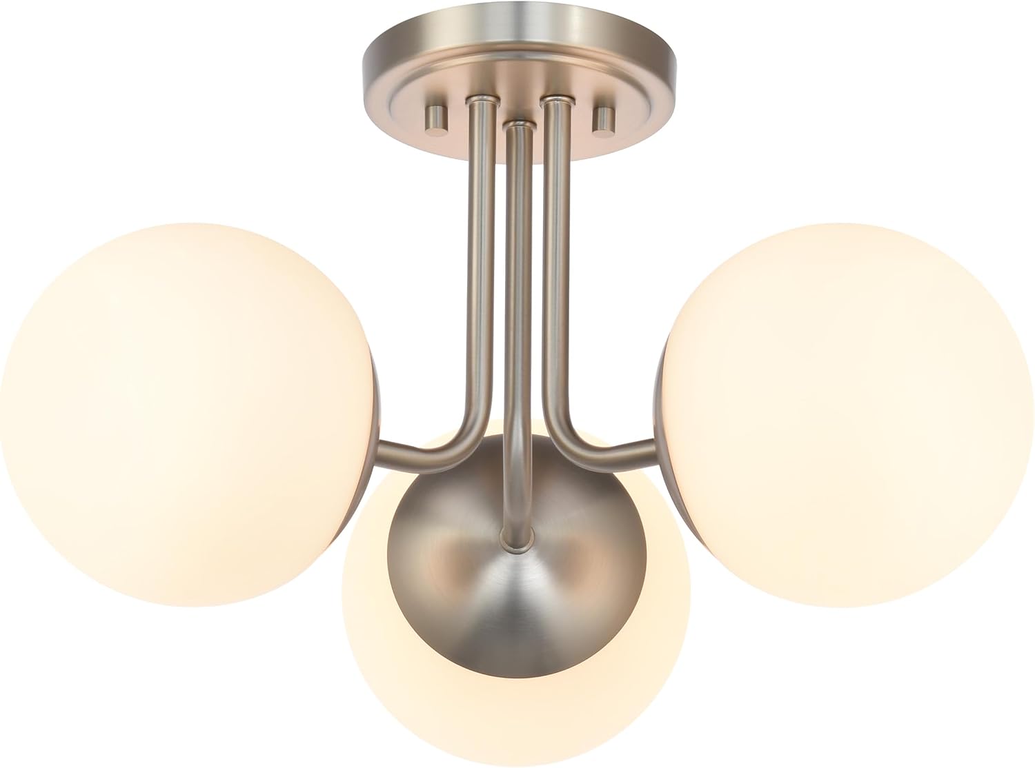 3 Light Semi Flush Mount Ceiling Light Fixture Brushed Nickel, Modern Globe Chandelier, Sputnik Farmhouse Lighting for Kitchen Bedroom Bathroom Living Room Corridor Laundry Room Bar …