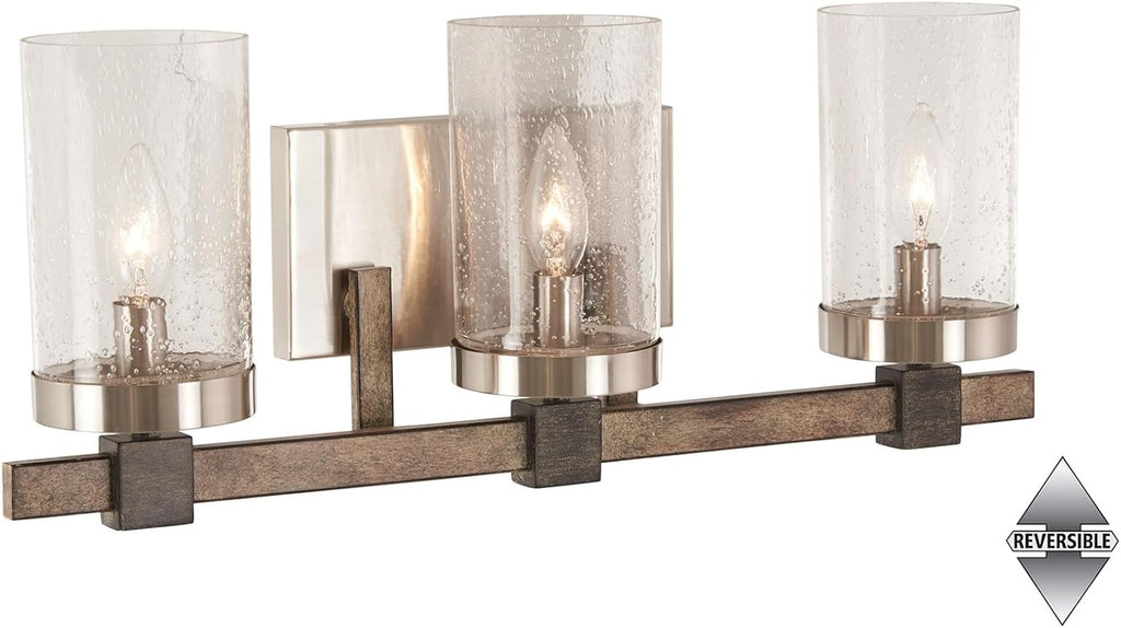 Minka Lavery 4633-106 Bridlewood Vanity Bath Light, 3-Light, 180 Total Watts, 22.5-in H x 8.75-in W, Stone Grey w/Brushed Nickel