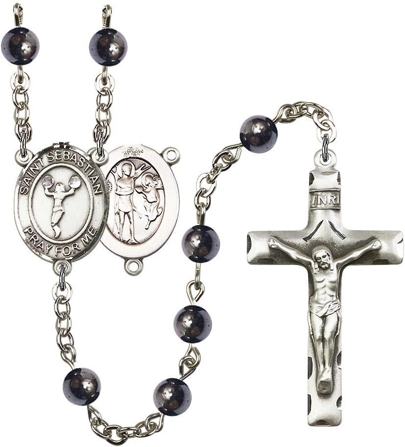 Bonyak Jewelry St. Sebastian/Cheerleading Silver-Plated Rosary - Every Birth Month Color and More