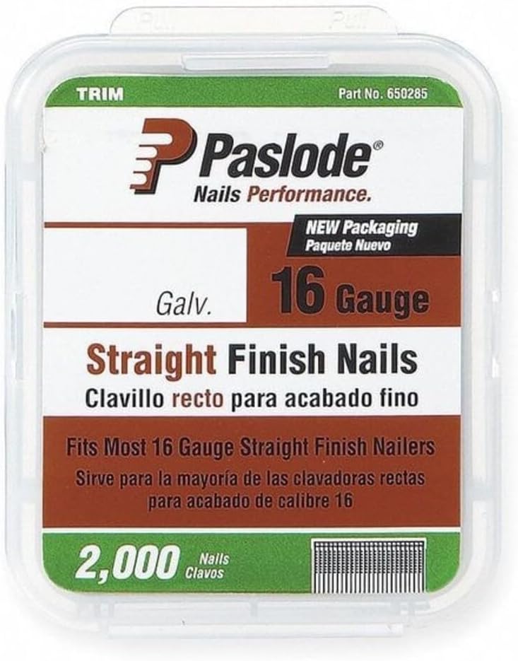 Collated Finishing Nail, 2-1/2 in L, 16 ga, Zinc Galvanized, Brad Head, Straight, 2000 PK - 1 Each