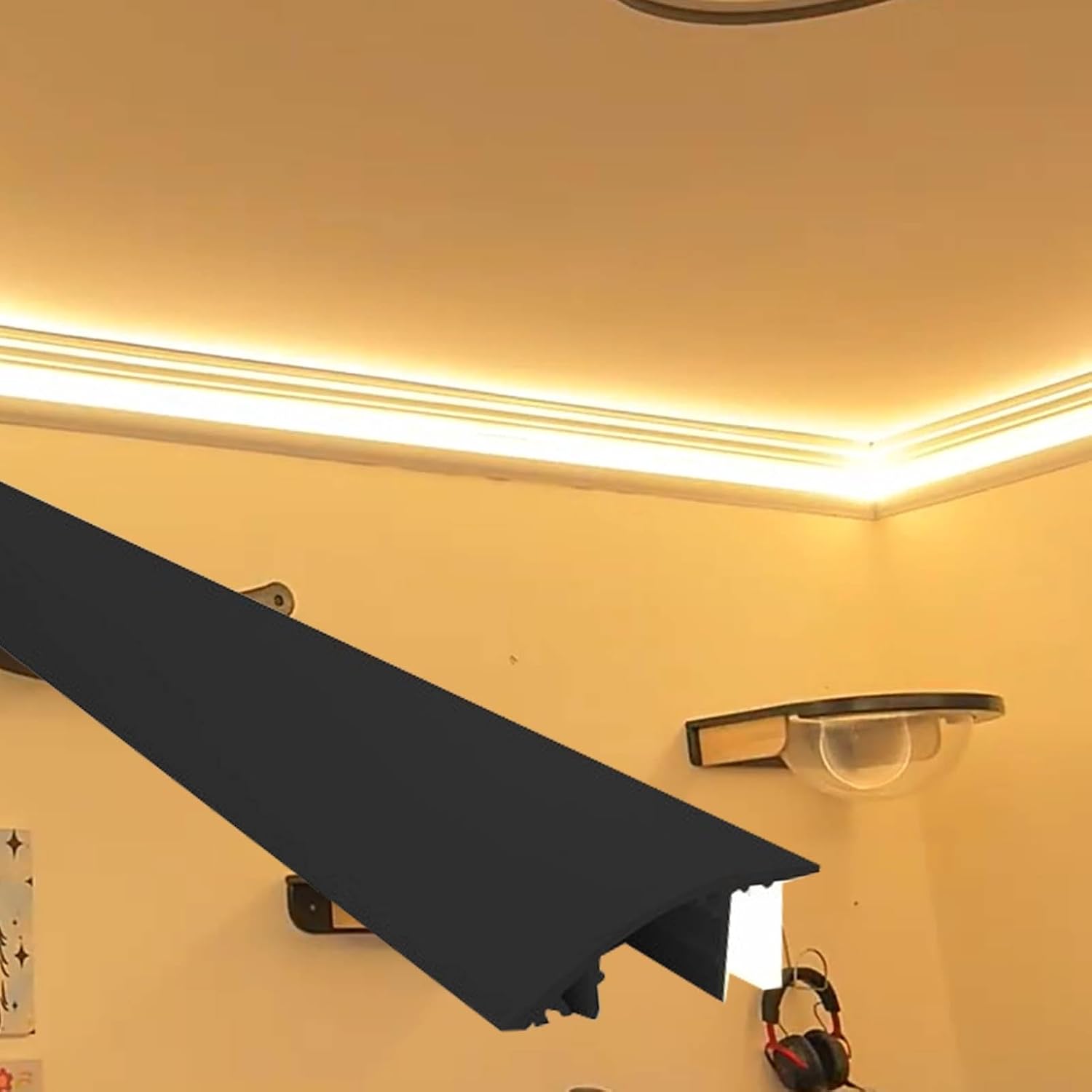 Crown Moulding LED Indirect Lighting Crown Molding, Aluminum Linear Lighting Channel for Wall Ceiling Edge, Living Room Office LED Diffuser Strip Cornice Track(Black,1.5 m(5ft))