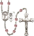 St. Christopher/Cheerleading Silver-Plated Rosary 6mm June Light Purple Fire Polished Beads Crucifix Size 1 5/8 x 1 medal
