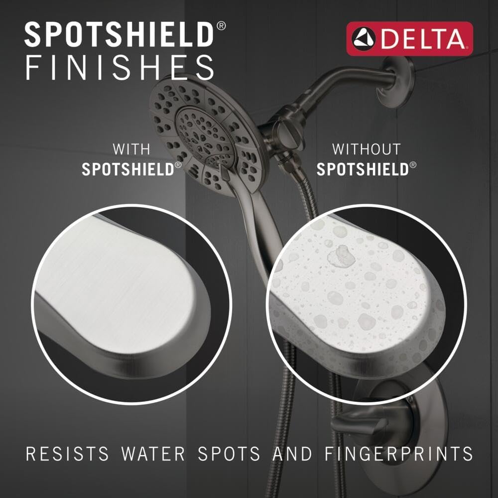 Delta Arvo 14 Series Brushed Nickel Bathtub Shower Faucet Set with In2ition 2-in-1 Dual Shower Head with Handheld Spray Combo, Valve Trim Kit, Spotshield Stainless 144840-SP-I (Valve Included)
