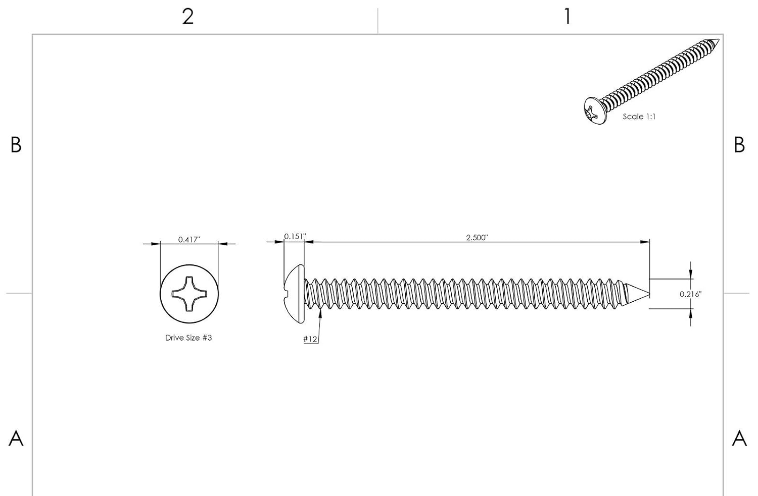 #12 x 2-1/2' - Sheet Metal Screws Self Tapping Pan Head Stainless Steel 250 Pcs self Tapping Screws Metal B2B
