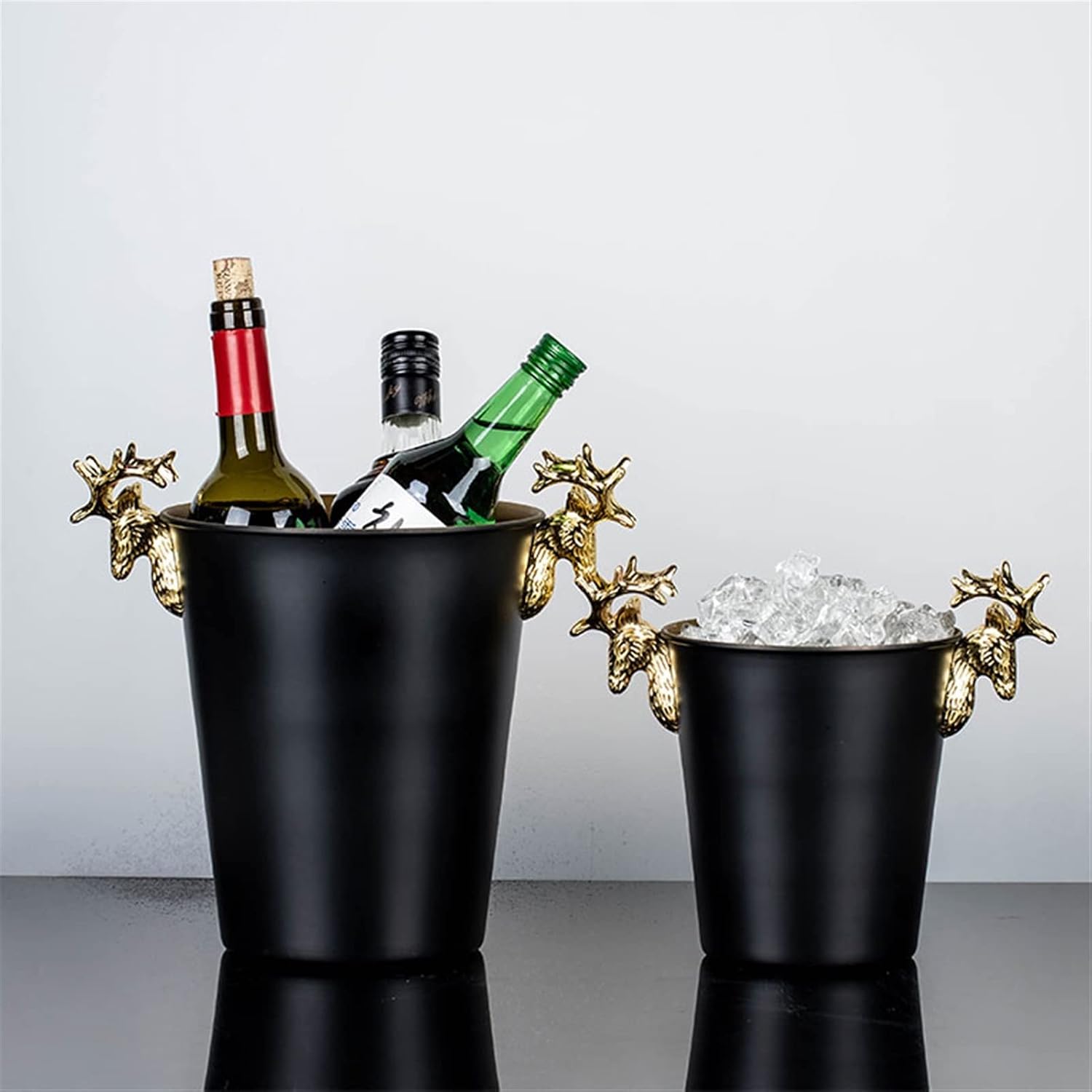 Ice Bucket Champagne Bucket Ice Buckets Gold Antler Handle Stainless Steel Champagne Bucket Household Red Wine Ice Wine Bucket Great for Bar Chilling Beer Ice Bucket Beverage Tub (Size : M)