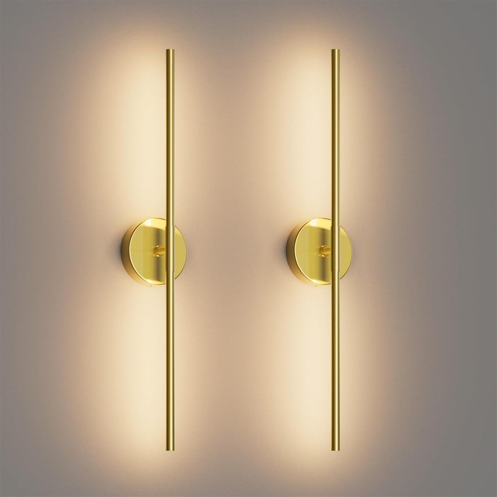 28In Gold Wall Sconce Set of Two,Modern Hardwired Bathroom Wall Sconces Vantiy Light 3000K LED 360° Rotatable for Bedroom Bathroom Living Room (2 Pack)