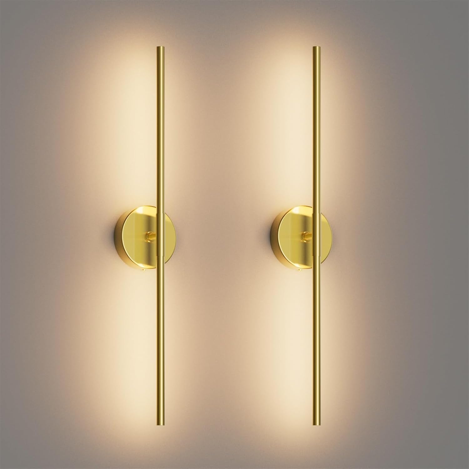 28In Gold Wall Sconce Set of Two,Modern Hardwired Bathroom Wall Sconces Vantiy Light 3000K LED 360° Rotatable for Bedroom Bathroom Living Room (2 Pack)