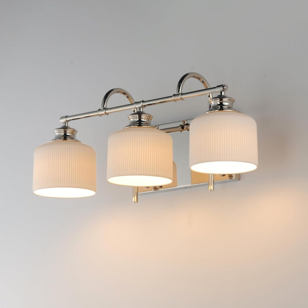 Maxim Lighting Bisque 24' 3-Light Bath Vanity | Polished Nickel Finish | White Ribbed Bisque Ceramic Shades | Modern Bathroom Wall Light | 21493WTPN