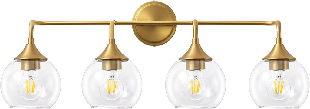 Bathroom Vanity Light Gold, 4 Light Bathroom Light Fixtures Over Mirror with Clear Glass Shade, 31 inch Vanity Lights for Bathroom Farmhouse (Exclude E26 Bulb)