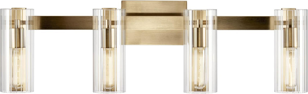 Kichler Jemsa 32' 4-Light Modern Bathroom Vanity Light Fixture with Clear Fluted Glass in Champagne Bronze for Bathroom Lighting Over Mirror (9.75' H x 32' W), 55169CPZ