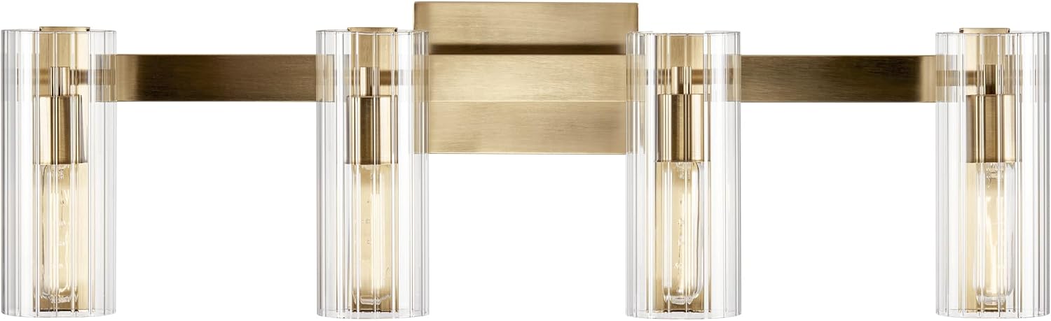 Kichler Jemsa 32' 4-Light Modern Bathroom Vanity Light Fixture with Clear Fluted Glass in Champagne Bronze for Bathroom Lighting Over Mirror (9.75' H x 32' W), 55169CPZ