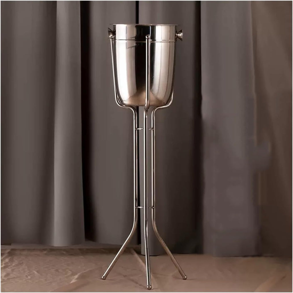 Ice Buckets for Parties, Stainless Steel Double Wall Ice Bucket with Triangle Bracket Wine Chiller Ice Buckets for Parties Festival Bar Outdoor or Indoor Use, Height 32.2 inch, 5L,for Home,Guest Room
