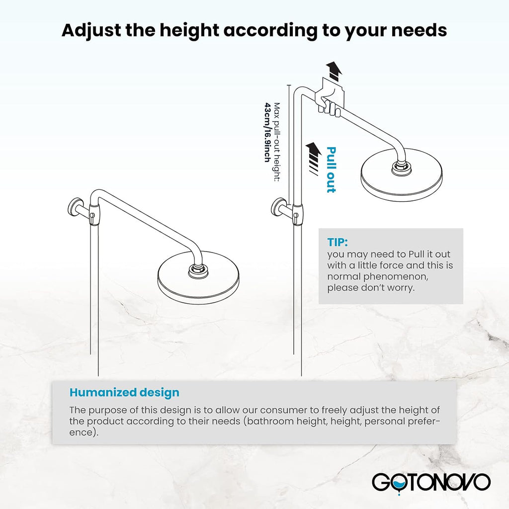 gotonovo Exposed Bathroom Shower Faucet Set Shower Fixture 8 Inch Rainfall Shower Head Handheld Shower Cross Handle Wall Mount 2 Functions Antique Brass