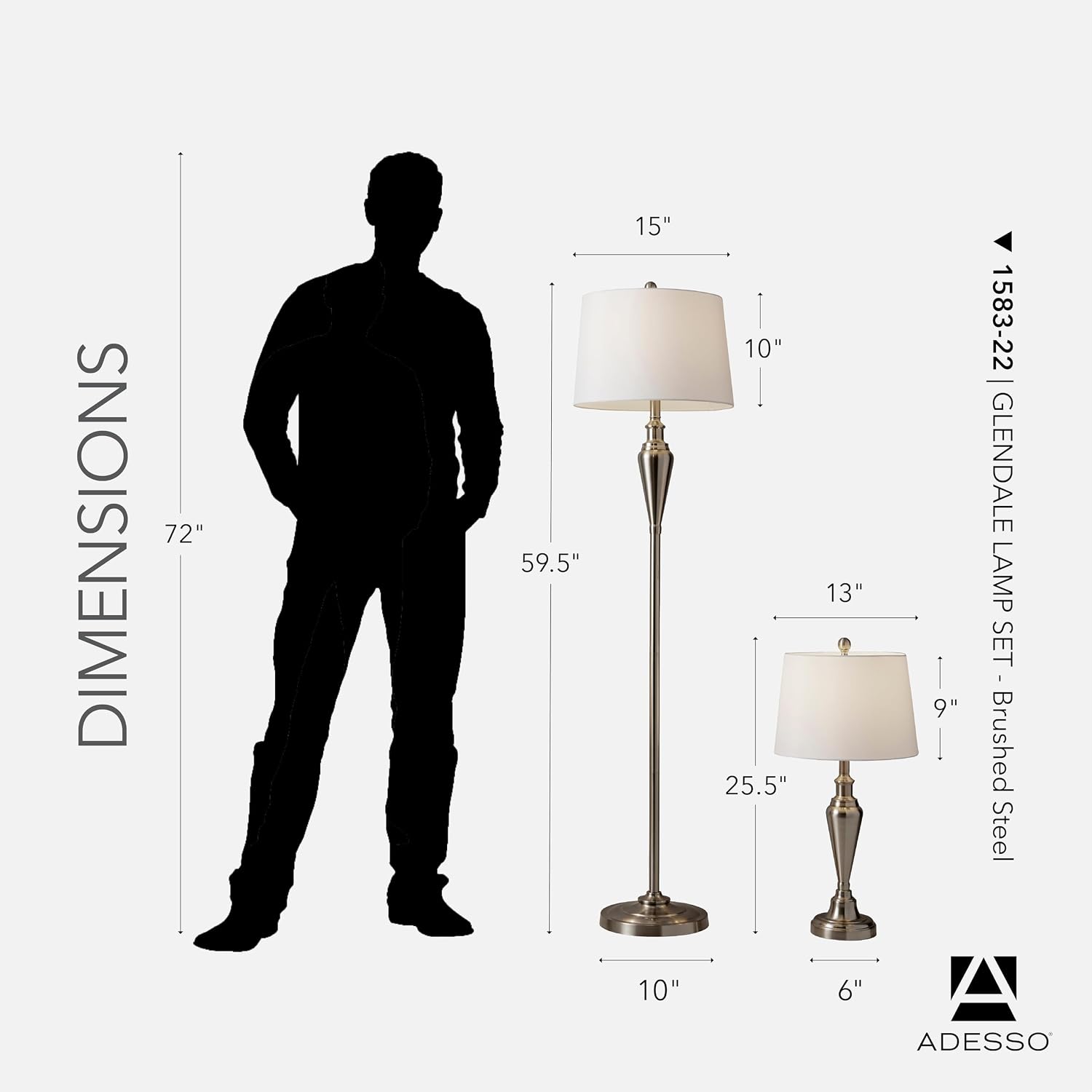 Adesso 3-Piece Lamp Set: Two Table Lamps & One Floor Lamp – Antique Brass with White Shade, Stylish and Cohesive Accent Lighting for Bedroom, Living Room, or Home Office