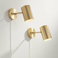 360 Lighting Carla Modern Wall Lamps Set of 2 Polished Brass Plug-in 5' Fixture Adjustable Cylinder Metal Shade for Bedroom Bedside House Reading Living Room Home Hallway Dining Decor