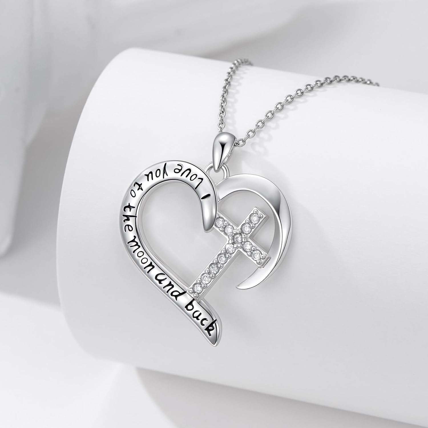 Real Sterling Silver Religious Necklace for Women, s925 Silver Cross Necklace Christian Religion Jewelry for Confirmation Baptism Ladies Mom, 18+2'