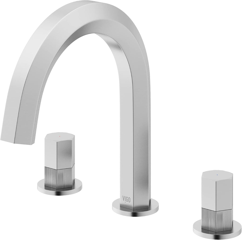VIGO Hart Two-Handle Three-Hole Mount Widespread Bathroom Sink Faucet, 9-Inch, Brushed Nickel, Modern Design, Solid Brass, 1.2 GPM WaterSense & Ceramic Disc Valve, Corrosion-Resistant