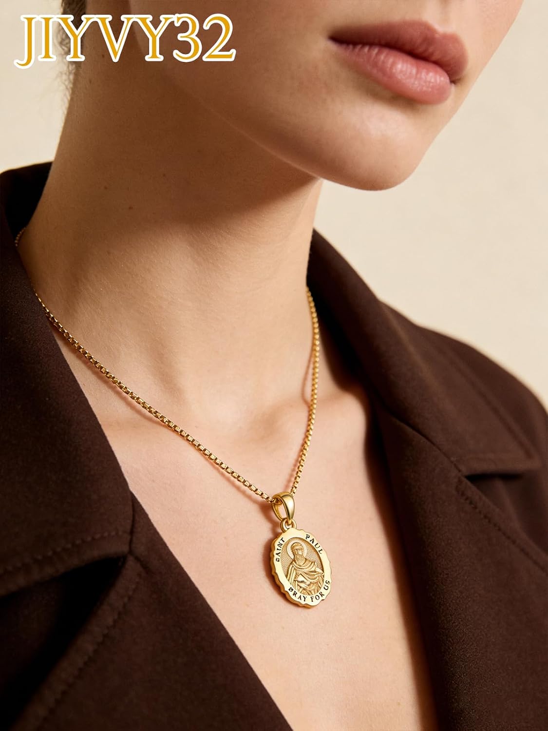 14K Gold Saint Medal Necklace for Women, Catholic Patron Saint Pendant Necklace, Christian Religious Jewelry Gift for Confirmation Baptism Communion Christmas Birthday