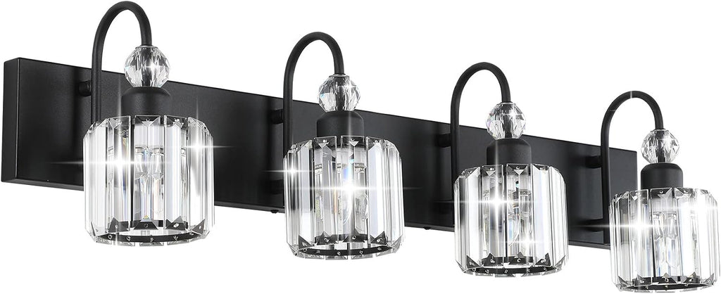 Ralbay Modern Black Vanity Light - 4-Light Crystal Bathroom Wall Light Fixtures in Matte Black