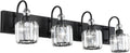 Ralbay Modern Black Vanity Light - 4-Light Crystal Bathroom Wall Light Fixtures in Matte Black