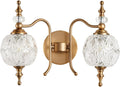 2-Light Vintage Crystal Bathroom Wall Sconces, Matte Brushed Antique Brass Finish Retro Wall Sconce Light with Crystal Glass Shade for Bathroom