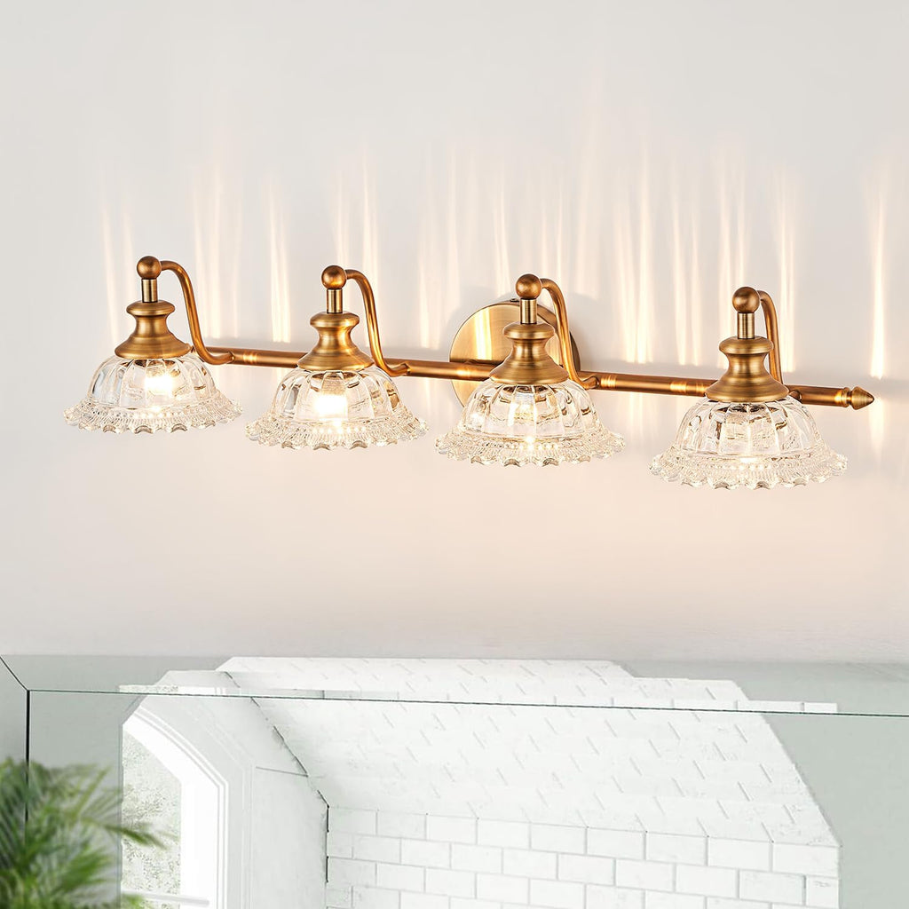XIEDUN Bathroom Light Fixtures 4 Lights Vanity Lighting Fixtures Matte Brass Vintage Vanity Light Fixture Vanity Lights for Bathroom