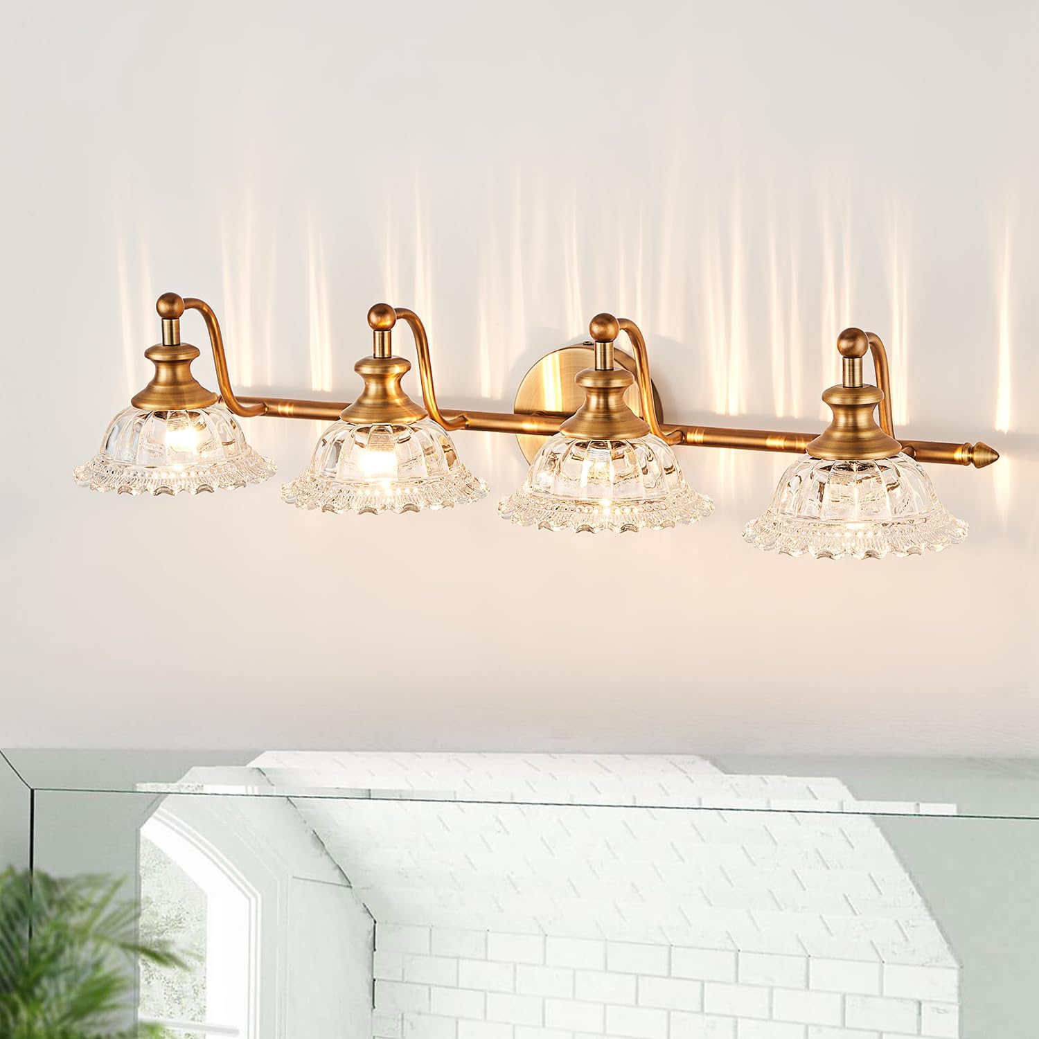 XIEDUN Bathroom Light Fixtures 4 Lights Vanity Lighting Fixtures Matte Brass Vintage Vanity Light Fixture Vanity Lights for Bathroom