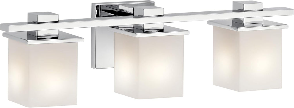 Kichler Tully 24' Vanity Light in Chrome, 3-Light Modern Bathroom Light with Satin Etched Cased Opal Glass, (24' W x 6.5' H), 45151CH