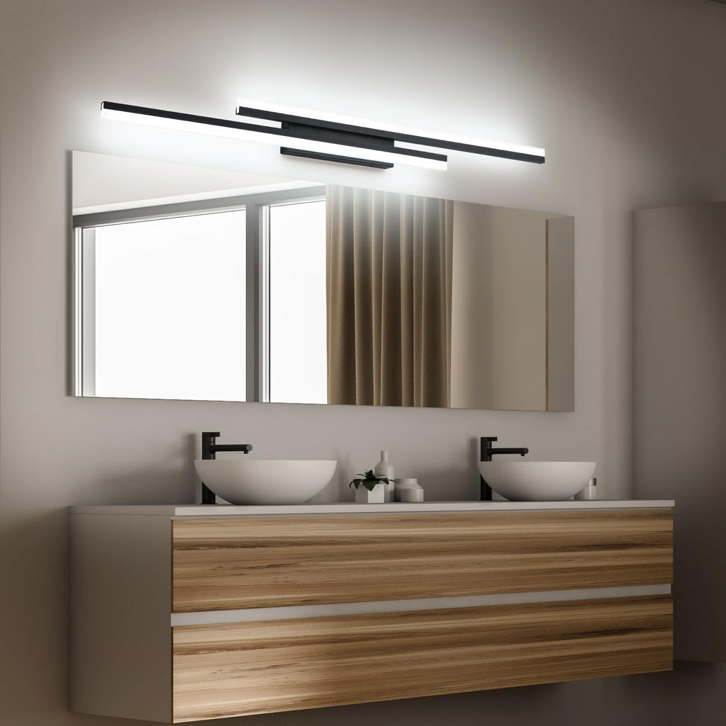 PRESDE 48 Inch Bathroom Light Fixtures Black Vanity Light Bar LED Modern Bath Lighting Over Mirror 5CCT