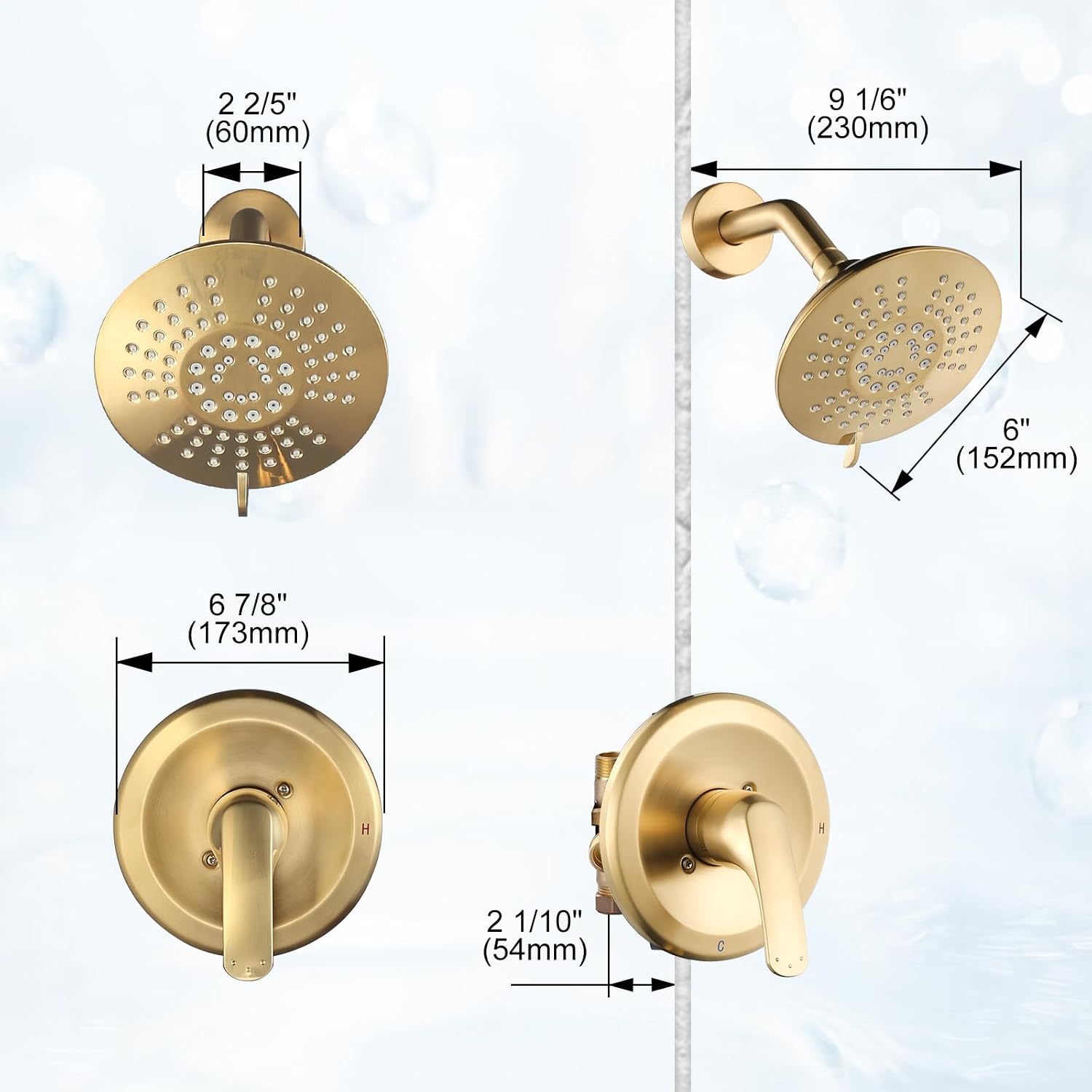 Shower Faucet with Valve, Bathroom Shower Faucet Kit, Solid Brass Shower Head Faucet Set Complete, Single Handle Rain Shower Head Trim Kit for Bathroom, Brushed Gold