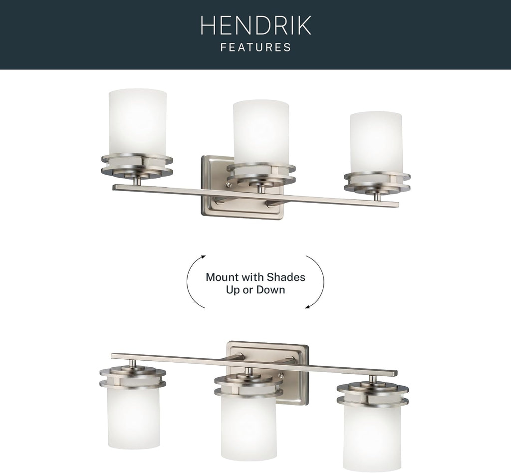 Kichler Hendrik 24' Vanity Light in Brushed Nickel, 3-Light Modern Bathroom Vanity with Satin Etched Cased Opal Glass, (24' W x 8' H), 5078NI