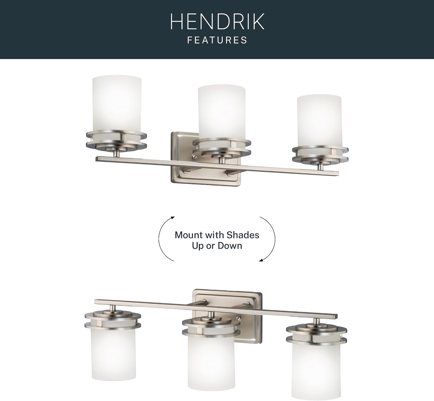 Kichler Hendrik 24' Vanity Light in Brushed Nickel, 3-Light Modern Bathroom Vanity with Satin Etched Cased Opal Glass, (24' W x 8' H), 5078NI