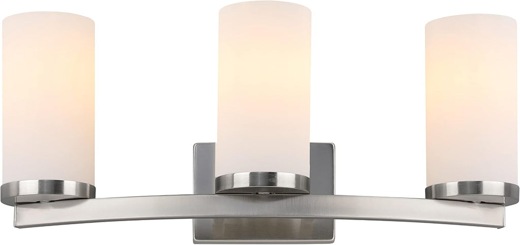 Design House Desta Vanity Light, 3-Light, Curved Bar Design, Frosted Glass Glow, Dimmable, Up/Down Mountable, E26 Socket, Satin Nickel, 22.4 in L x 6.9 in W x 9.5 in H, 589150-SN