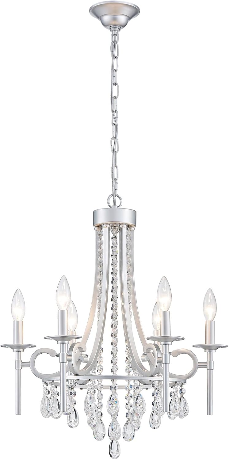 Modern Crystal Chandeliers for Dining Room, 6-Lights Chrome Round Chandelier for Entryway, Crystal Chandelier Pendant Ceiling Lighting Fixture for Living Room Bedroom Kitchen Island Foyer Staircase