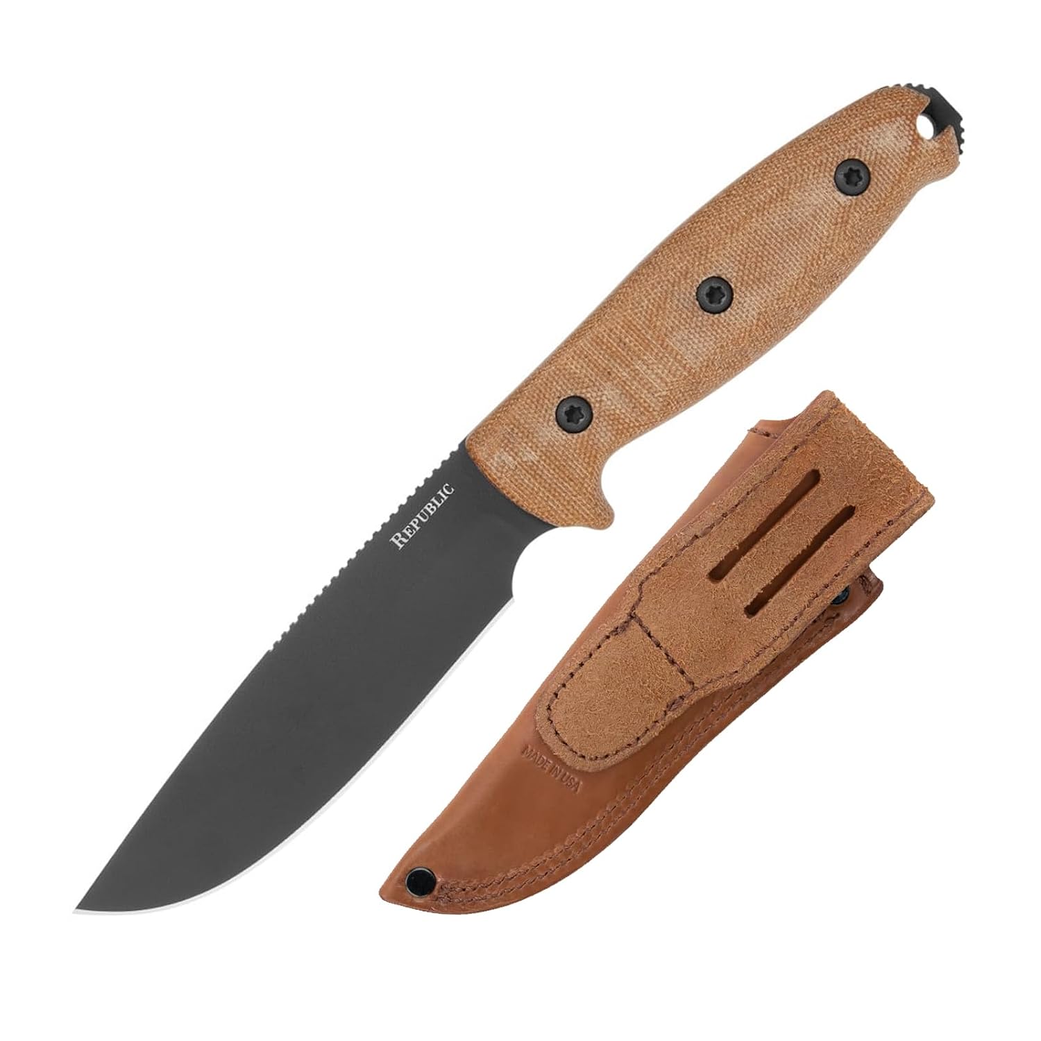 Cold Steel Republic Bushcraft 5' S35VN Drop Point Razor-Sharp Blade 5' Micarta Handle Tactical Outdoor Fixed Blade Knife w/Leather Sheath