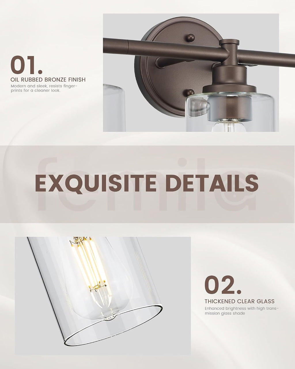 FEMILA Bathroom Vanity Light Fixture, 4-Light Farmhouse Wall Vanity Lights, Oil Rubbed Bronze Finish with Clear Glass Shade, 4FYC56B-4W ORB