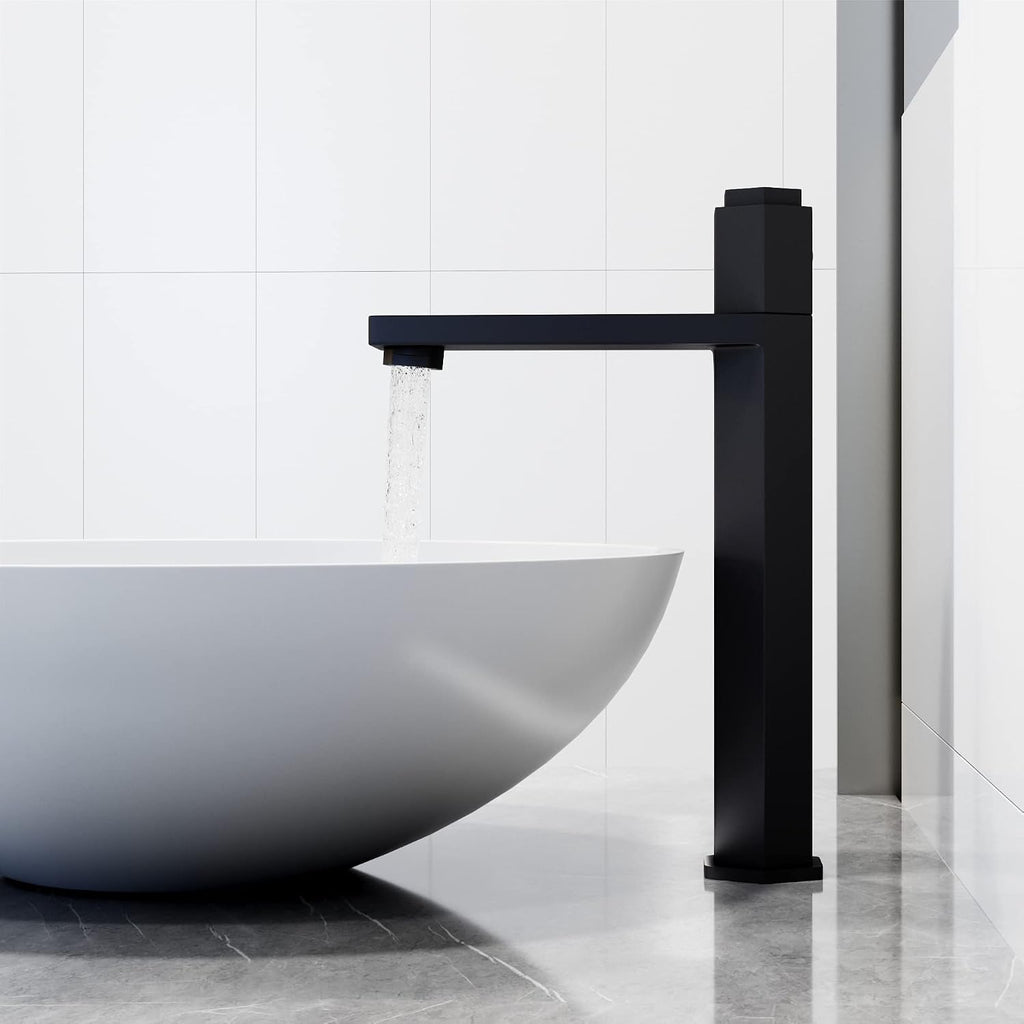 VIGO Nova Single-Handle Single-Hole Mount Vessel Bathroom Sink Faucet, 10-Inch, Matte Black, Modern Design, Solid Brass, 1.2 GPM WaterSense & Ceramic Disc Valve, Corrosion-Resistant