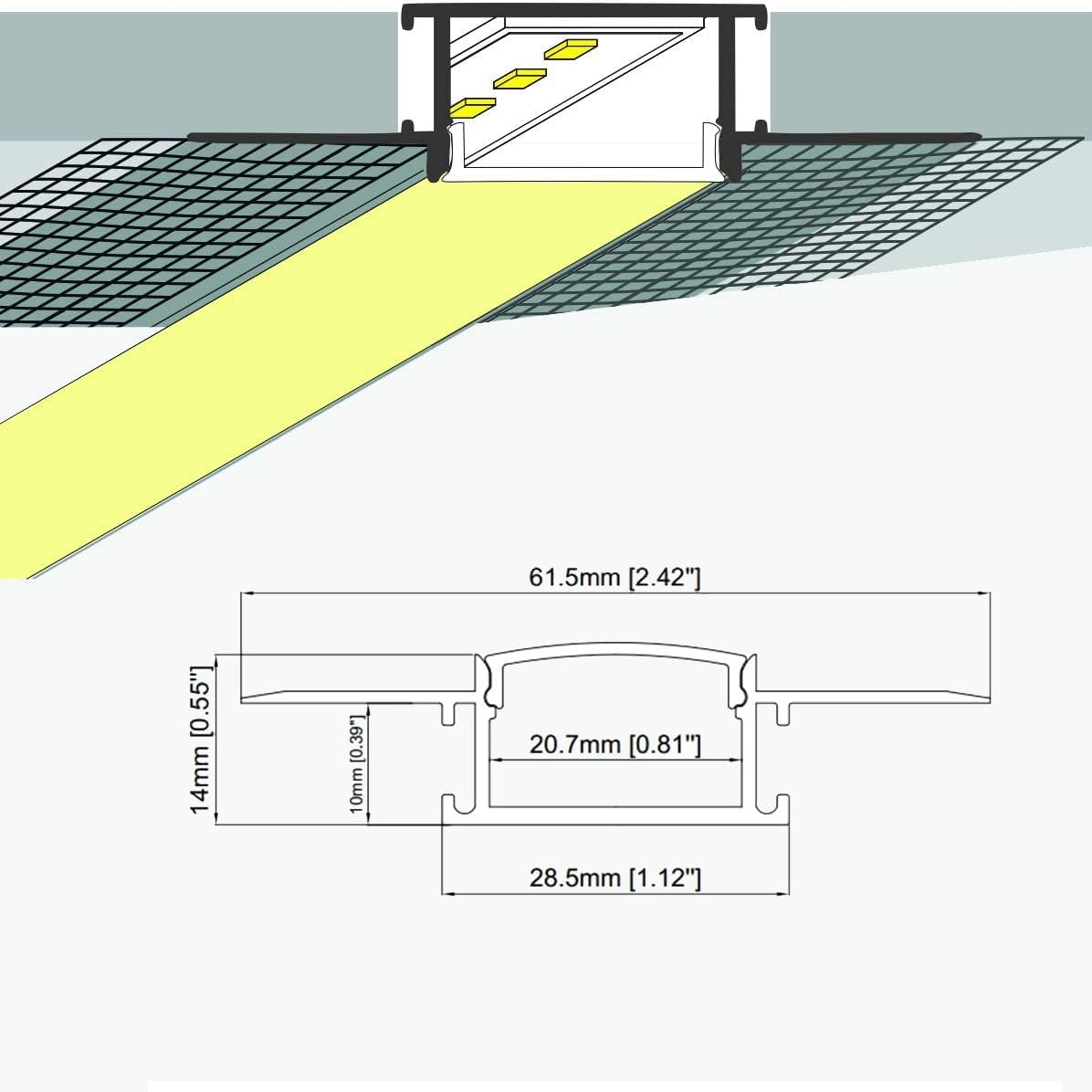 10Pack 6.6FT/2 Meter Plaster in LED Channel,Drywall LED Strip Light Channel,Trimless Recessed Mud in LED Channel for 20mm Width LED Strip