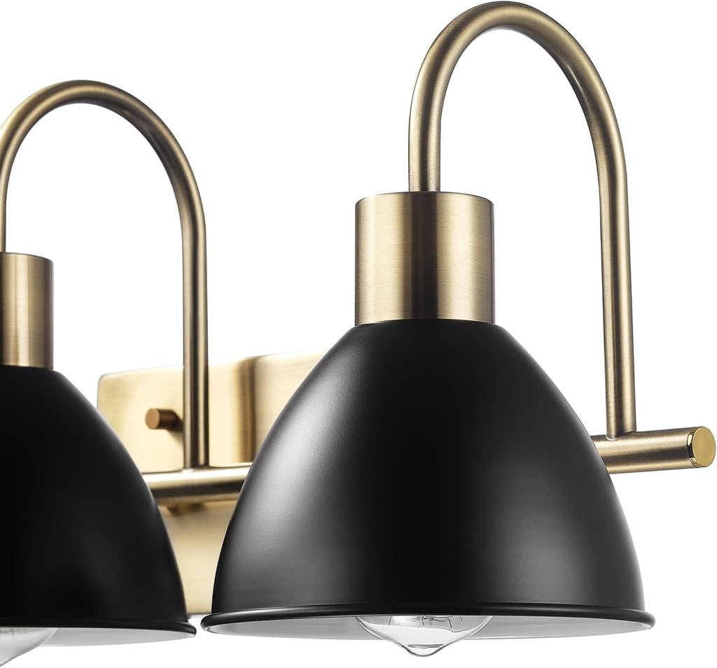 GLOBE Electric 63000058 5-Piece All-in-One Bathroom Accessory Set, Brass & Black, 3-Light Vanity Light, Towel Bar, Toilet Paper Holder, Towel Ring, Robe Hook, Bathroom Lights Over Mirror