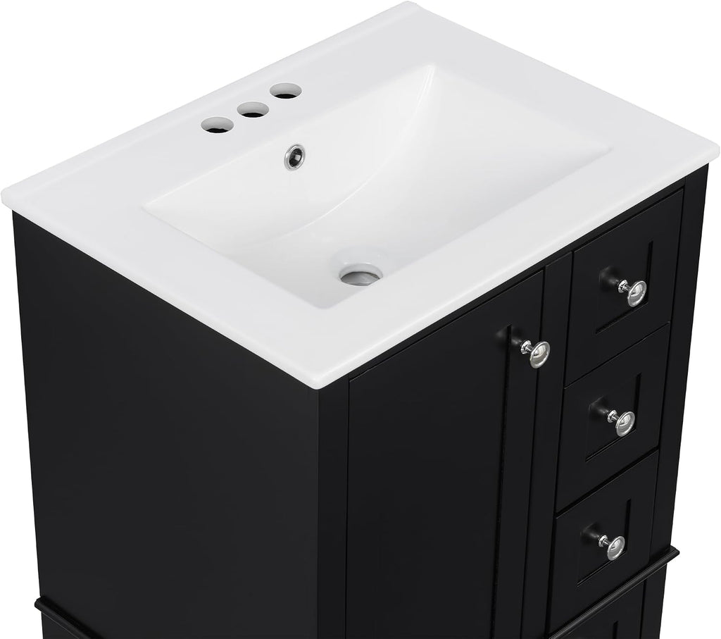 Bellemave 24' Bathroom Vanity with Sink Combo Set, Solid Wood Frame Bathroom Storage Cabinet with 3 Drawers, Soft Closing Cabinet Door with Organizer, Black