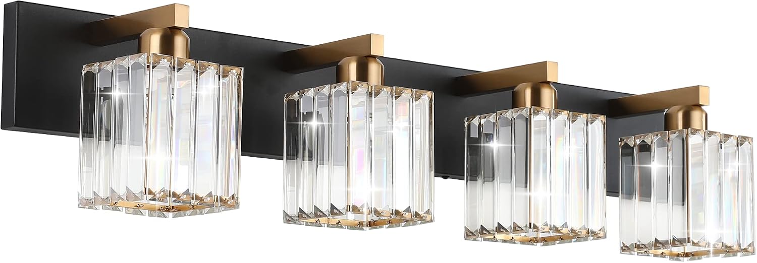 Aipsun Bathroom Vanity Light Fixtures Crystal Vanity Light for Bathroom 4 Light Modern Vanity Lighting (Exclude Bulb)