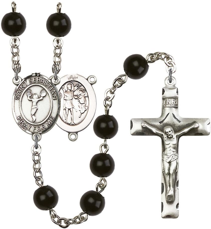 Bonyak Jewelry St. Sebastian/Cheerleading Silver-Plated Rosary - Every Birth Month Color and More