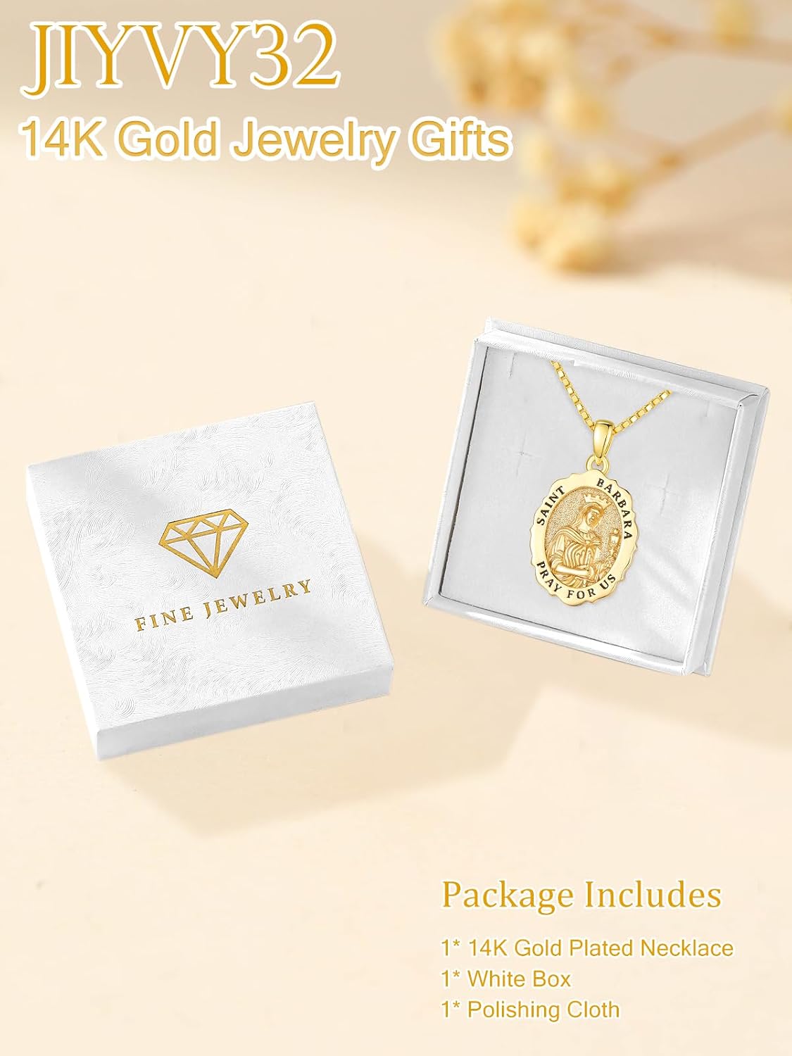 14K Gold Saint Medal Necklace for Women, Catholic Patron Saint Pendant Necklace, Christian Religious Jewelry Gift for Confirmation Baptism Communion Christmas Birthday