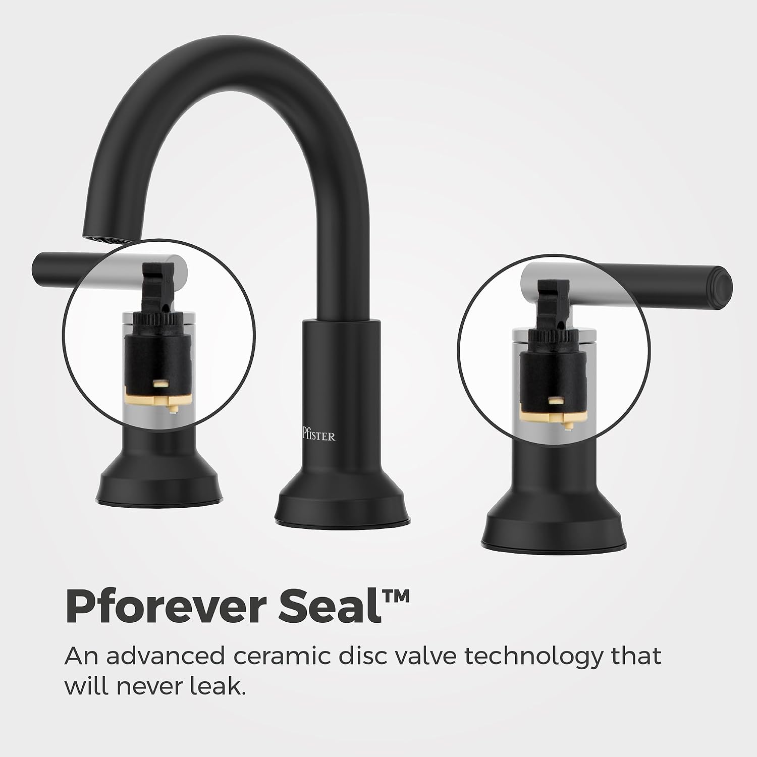 Pfister Capistrano Widespread 3 Hole Matte Black Bathroom Sink Faucet with 2 Handles Push & Seal Drain NSF Certified Spot Defense Finish Farmhouse Style Vanity LF049CSOSDB