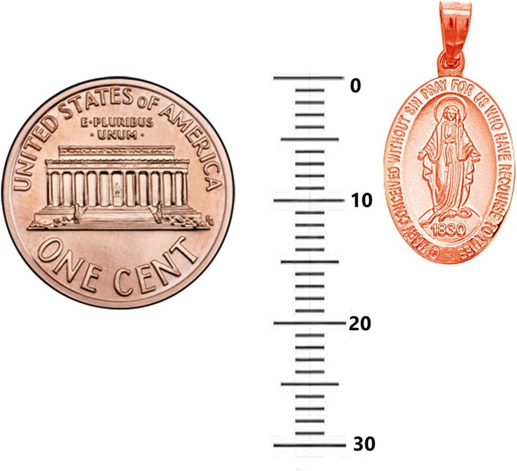 Ritastephens 14k Yellow,White or Rose Gold Small Miraculous Virgin Mary Medal Charm Pendant Necklace (18 Inches, No Chain)