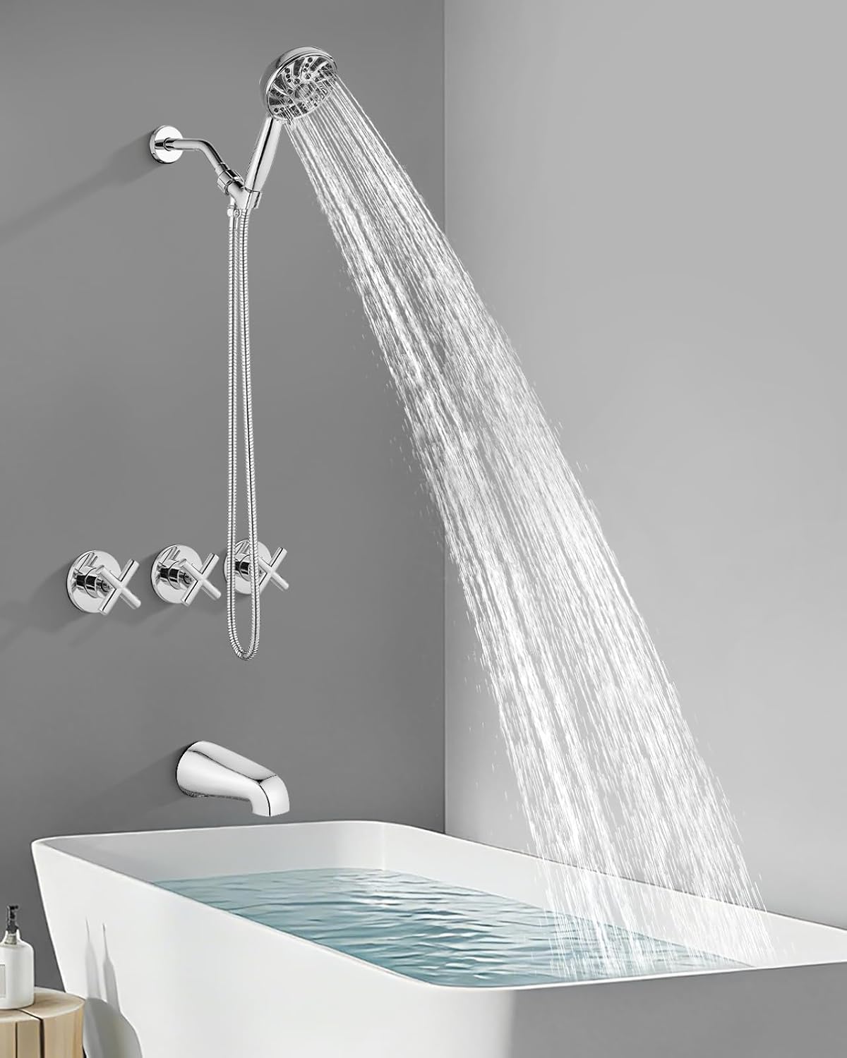 gotonovo 3 Handle Tub Shower Faucet Set,Shower System with Tub Spout,Shower Head and Handle Set with 6 Settings Handheld Spray Tub and Shower Faucet Combo Wall Mount Tub Shower Fixture Polished Chrome