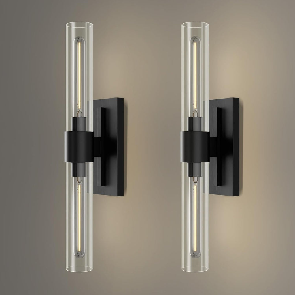 Black Wall Sconces Set of Two, Brass 22.8' Sconces Wall Lighting,Bathroom Vanity Lights with Clear Glass Shade for Mirror, Living Room, Bedroom, Hallway, Fireplace, Staircas（Including Bulb）